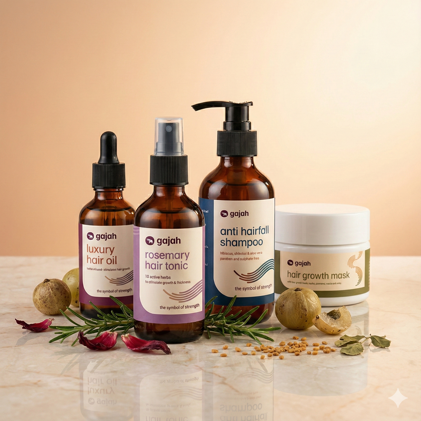 Gajah Rosemary Hair Care Kit - Rosemary Tonic, Luxury Hair Oil, Shampoo & Hair Mask