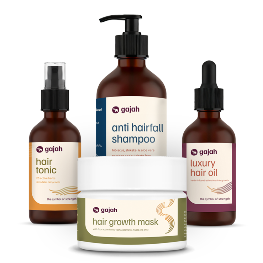 Gajah Hair Care Kit - Hair Tonic, Luxury Hair Oil, Anti Hairfall Shampoo and Hair Mask